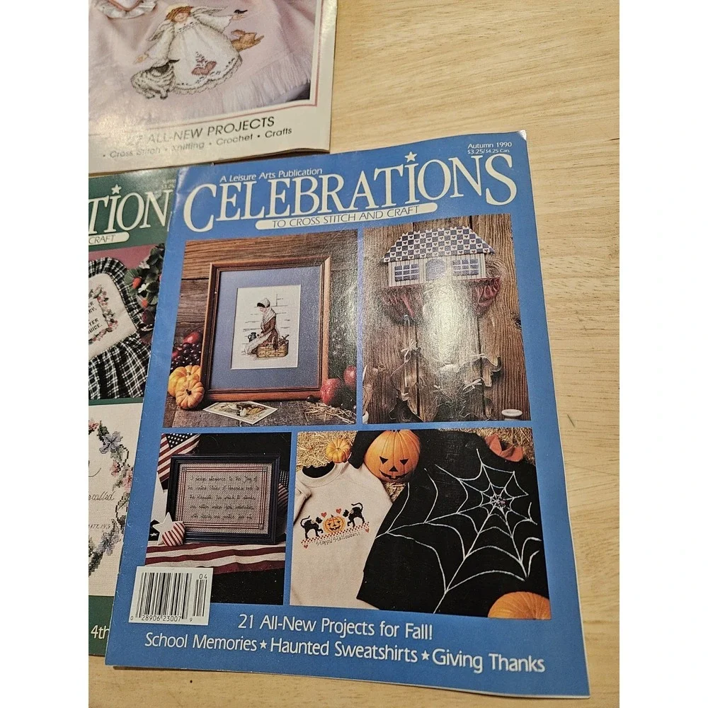 Vintage Leisure Arts Cross Stitch Magazine Lot of 7 Celebrations 1989-1991